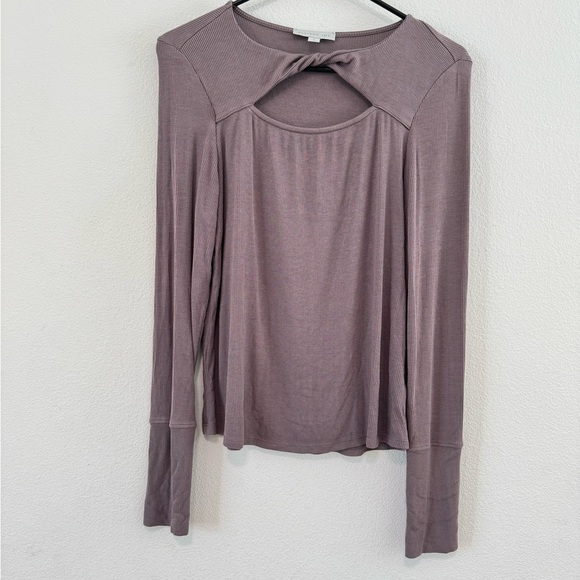 Allison Joy Tops - Allison Joy Grey Long Sleeve Twisted Cut Out Ribbed Long Sleeve Top Size Small